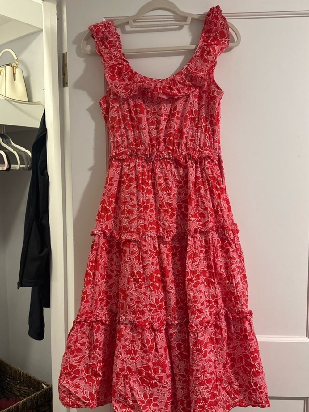 J Crew Red Floral Tiered Sundress